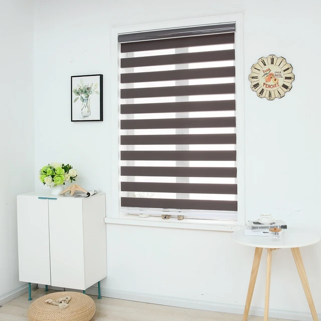 Zebra Blinds Horizontal Window Shade Double Layer Roller Zebra Blinds Horizontal Window Shade Double Layer Roller Custom Cut To Size Dark Grey