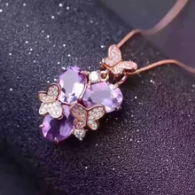 Подвеска из натурального аметиста, серебро 925 пробы, натуральный драгоценный камень, подвеска, ожерелье, романтическая бабочка, цветы, женские вечерние ювелирные изделия
