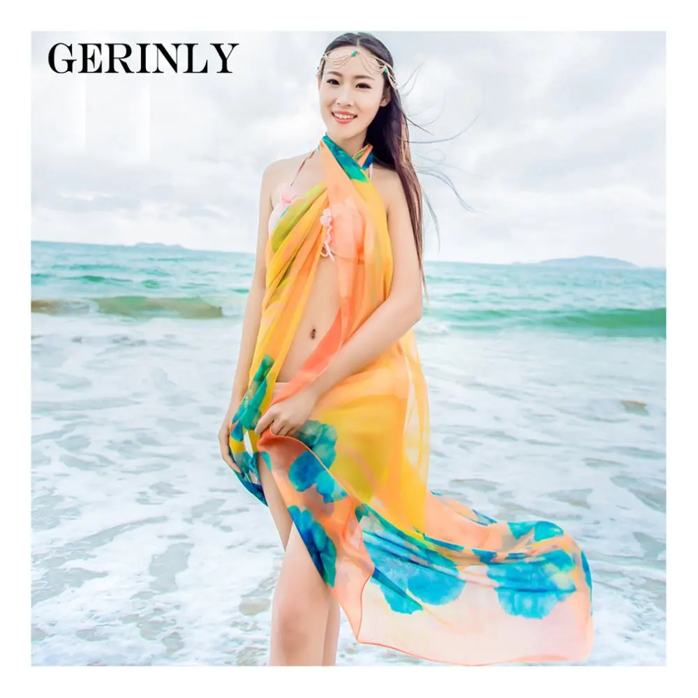 Gerinly Sarong Beach Pareo Hibiscus Print Chiffon Scarf Hawaiian Gerinly Sarong Beach Pareo Hibiscus Print Chiffon Scarf Hawaiian Dresses Y Women Cover Up Wrap Hijab Plus Size Scarves In From S