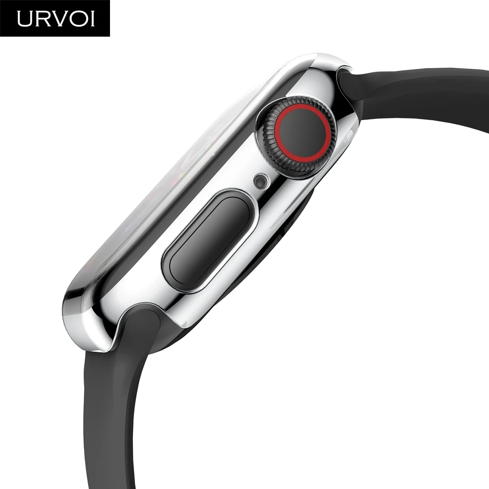 URVOI Полный Чехол для Apple Watch series 4 3 2 пластиковый чехол Защита экрана для iWatch slim fit гальванический чехол полоса 40 44 мм