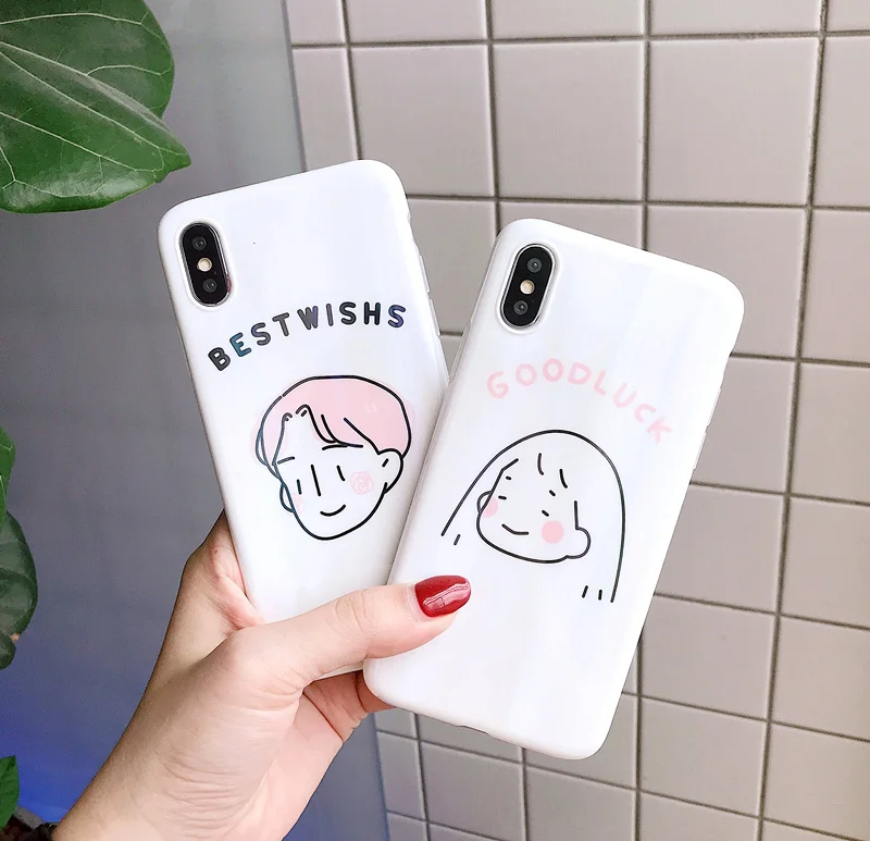 

For Cute couple sketch avatar apple iphone 8plus/7 mobile phone shell iPhoneX laser 6s soft all-inclusive simple men and women