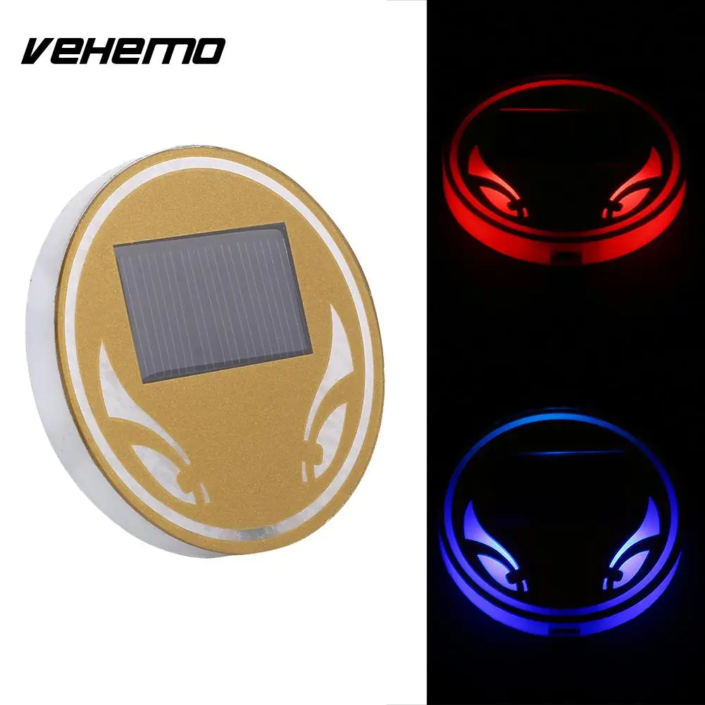 Solar Energy Cup Holder Bottom Pad LED Light Cover Mouldings Trim For Car Truck
