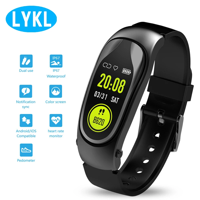 

LYKL smart bracelet KR04 smart band headset real-time heart rate monitor color display wireless Bluetooth for Android IOS