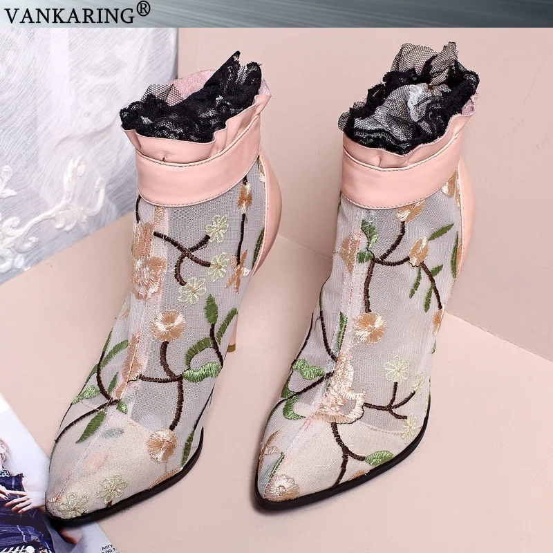 Бренд vankaring/обувь; сезон весна-лето; женские ботильоны на высоком тонком каблуке; черные туфли-лодочки с острым носком; женские модельные свадебные туфли-лодочки