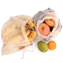 Portable Reusable Vegetable Mesh Shopping Bags Casual Solid Color Cotton Fruit Vegetable Drawstring Bag Grocery Bag Tote Eco Bag
