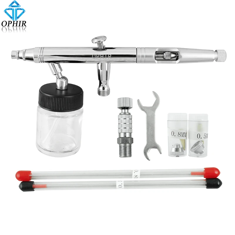 OPHIR Dual-Action Airbrush Gun Pro Spray Gun Set Kit Airbrush Hobby Crafts Auto Paint Cake 3 Tip for Air Compressor _AC093