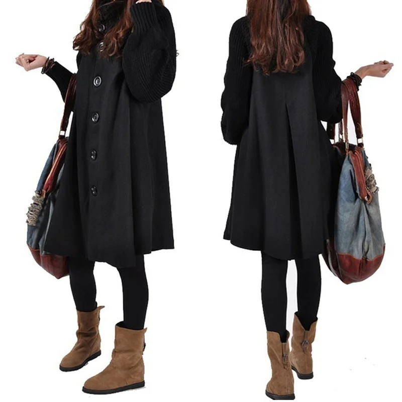 Новинка, зимнее женское модное шерстяное пальто с рукавом летучая мышь, пальто, женское свободное хлопковое длинное пальто, накидка, 5XL, большой размер