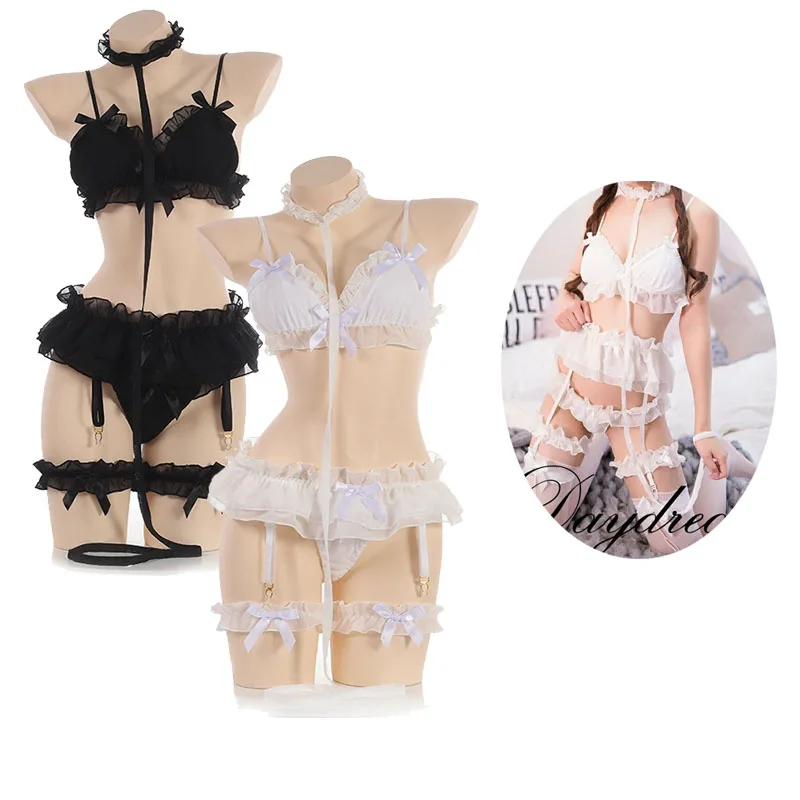 

Japanese Sexy Lolita Girls chiffon Lace princess lingerie Set Underwear flirtatious Kawaii Anime Cosplay Sleepwear Bra Leg ring