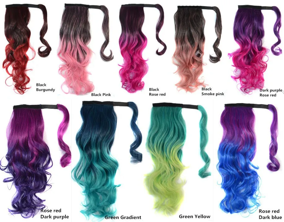 1pc 16 Inch Synthetic Velcro Ponytail Curly Hair Extension Colored