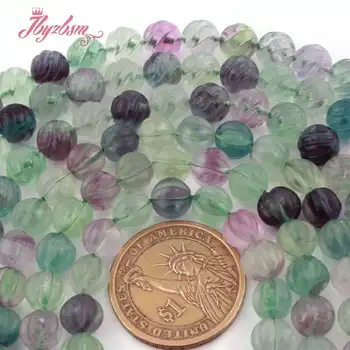 

8mm Pumpkin Lucky Multi-color Fluorite Crystal Natural Stone Loose Beads For Necklace Bracelets Jewelry Making 15" Free Shipping