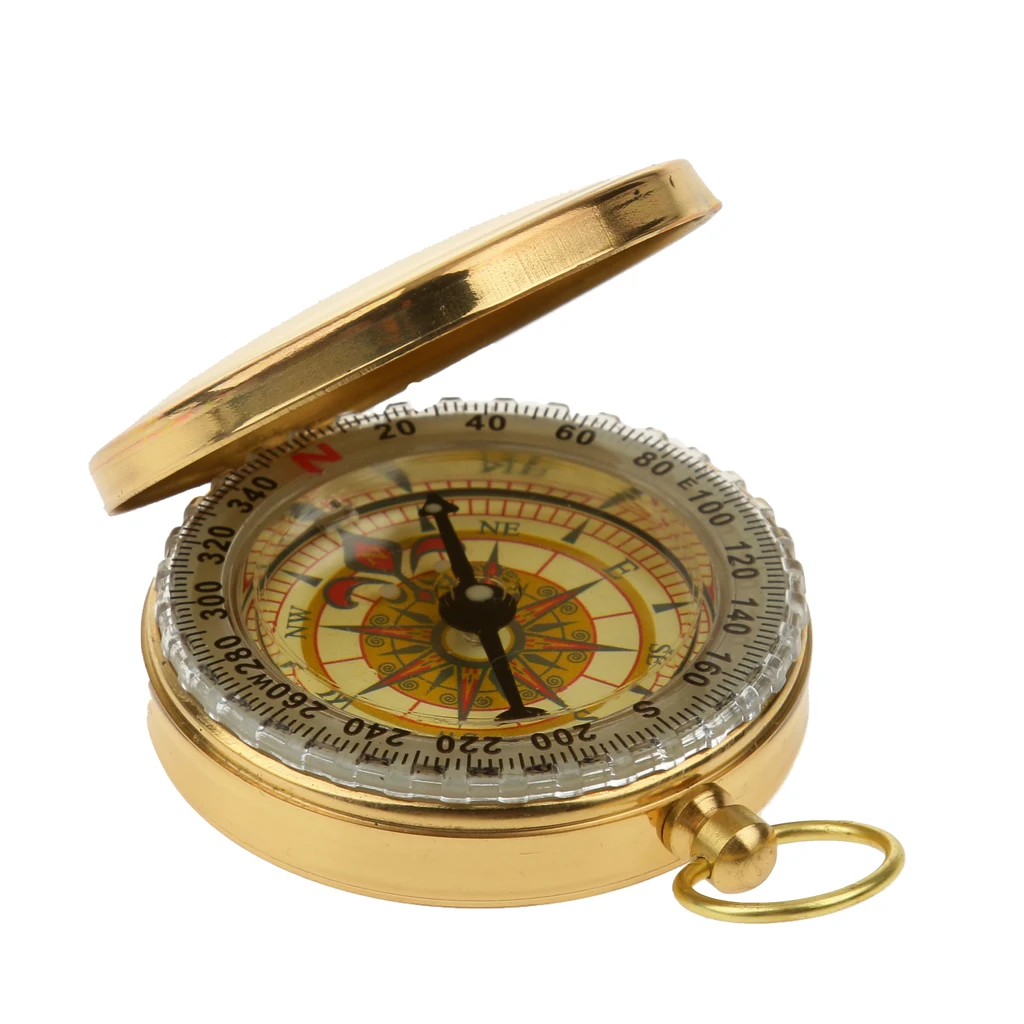 Gold Vintage Charm Brass Pocket Compass For Tourism Mountain-Climbing Cycle Camping Hiking Pointing Guide Outdoor Sports