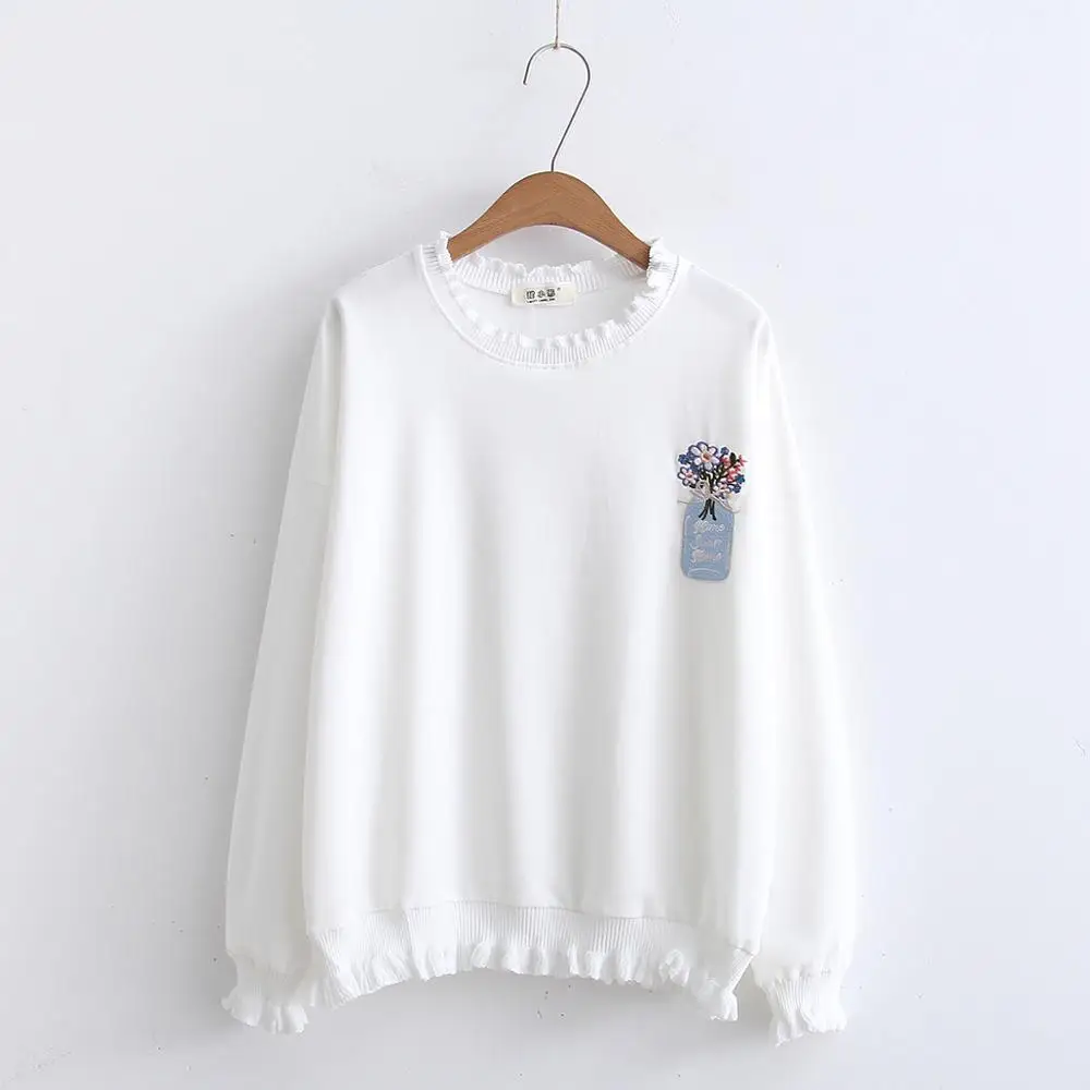 

Bouquet embroidery sweet fresh flowers o-neck sweatshirt female fall casual