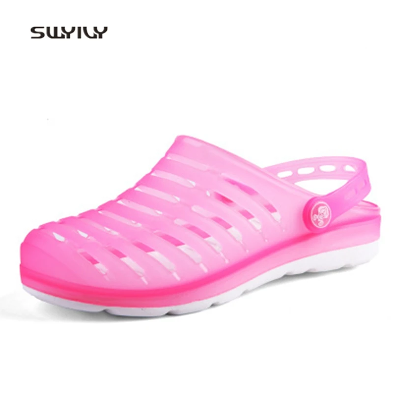 SWYIVY Women Aqua Shoes Jello Shoes Round Head Beach Slippers 2018 Summer Wear-resistant Female Hole Sandals Wading Beach Shoes
