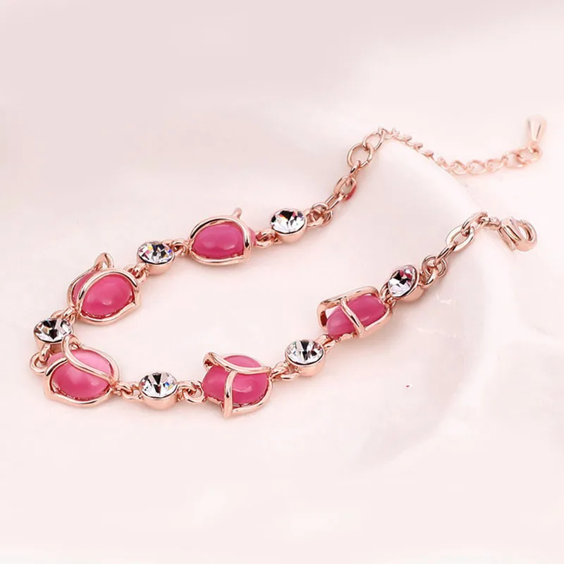 

2018 Women Fashion Bridal Jewelry Flower Opal Charm Bracelets Rose gold Statement Bracelets & Bangles BR544