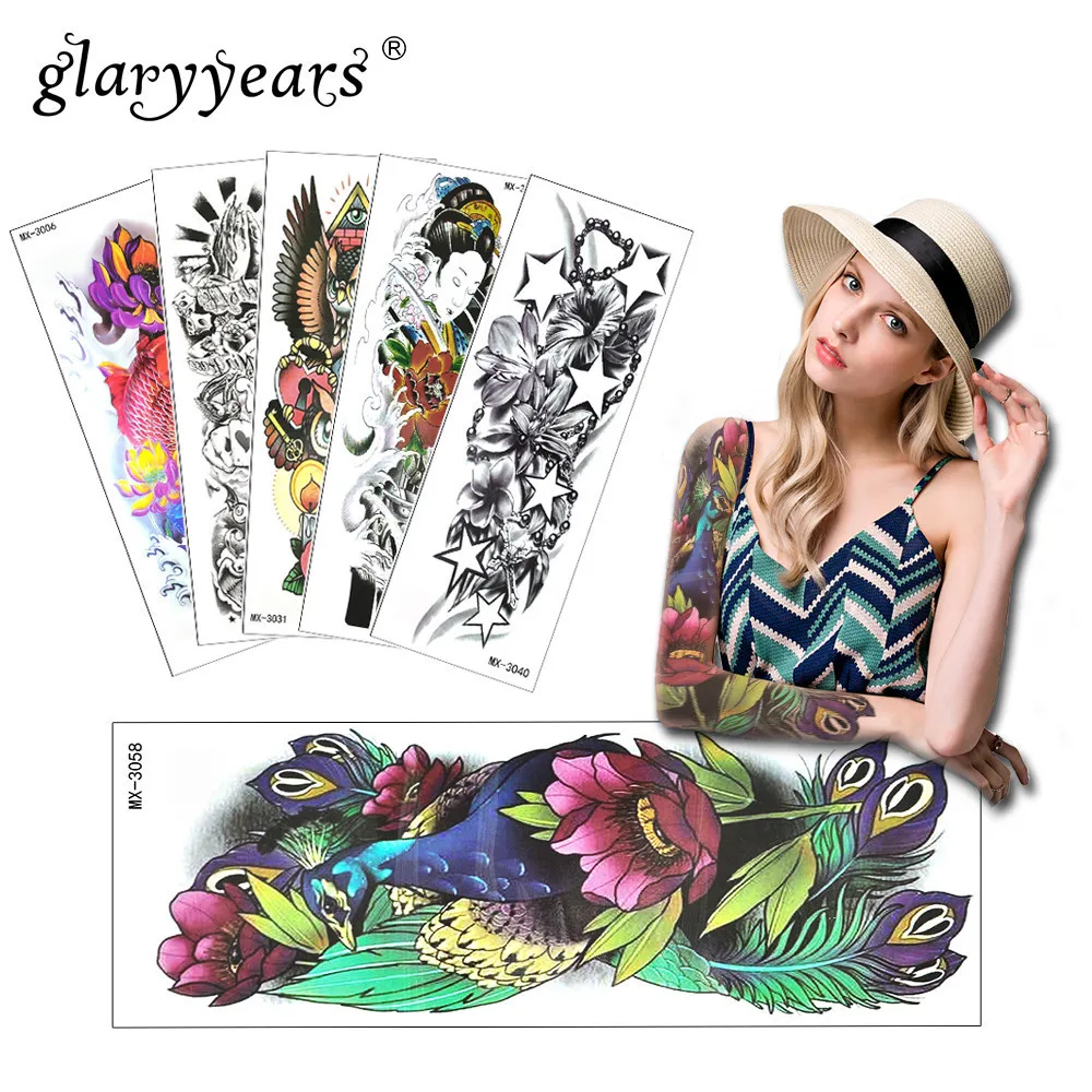 

Glaryyears Large Arm Temporary Tattoo Sticker Rose Fake Tatoo Sleeve Flash Tatto Waterproof Big Body Art Men Women MX#01