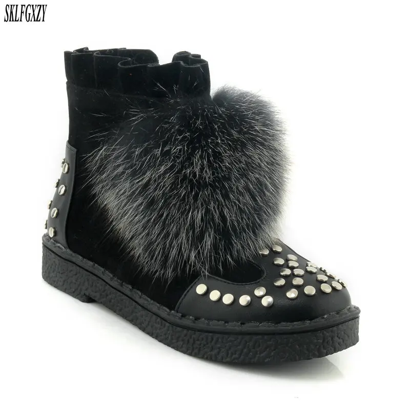 

SKLFCXZY Large size 34-46 New winter women plush snow boots flat comfortable women protective warm boots warm women shoes