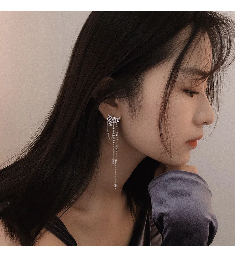 925 пробы серебряные висячие серьги с кисточками для женщин, Кристальные персонализированные женские модные ювелирные изделия, корейские длинные серьги-цепочки