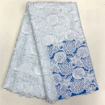 

2019 Guipure Lace Fabrics With Beads White Mesh Embroidery Water Soluble Lace Fabric For Evening Party Dress 5yards/Lot F65-1727