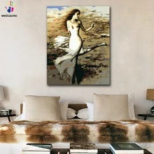 DIY цветные картинки по номерам с цветами Девушка в белом платье и кран Картина Рисунок Живопись по номерам Обрамленный дом