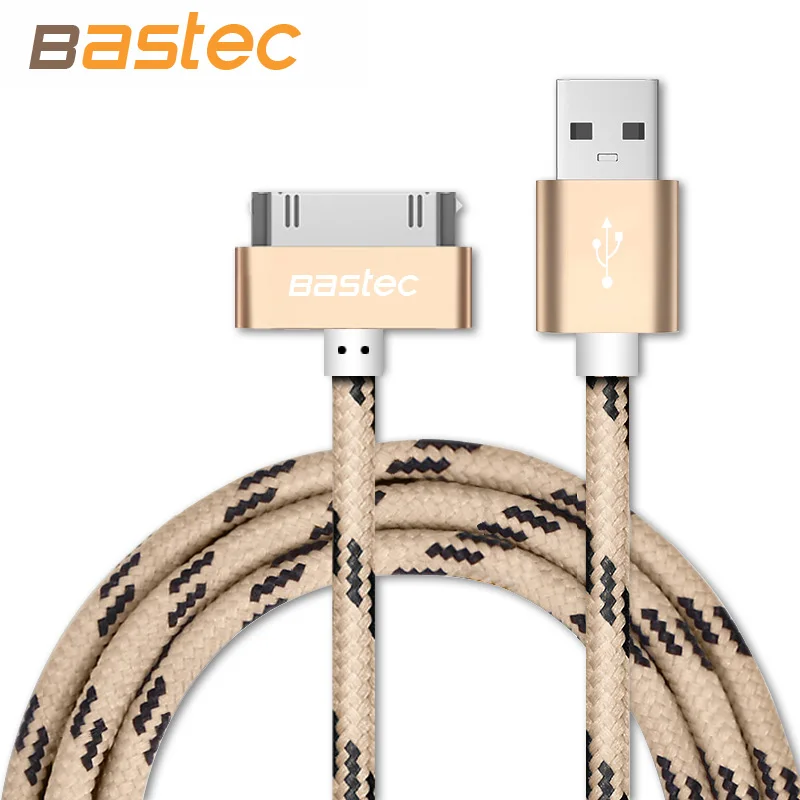 Bastec Original 30 Pin  Metal Plug  Nylon Braided Wire Sync Data Charging USB Cable for iPhone 4s 4 iPad 2 3 with Retail Box