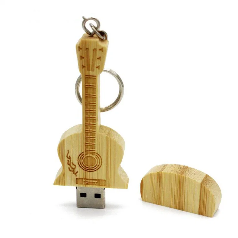 SHANDIAN логотип на заказ Деревянный гитарный флеш-накопитель usb флеш-накопитель карта памяти 4 ГБ 16 ГБ 32 ГБ 64 Гб Подарочный металлический брелок для ключей - Цвет: Bamboo