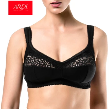 

ARDI Woman's Wireless Comfort Bra with Soft Cup Wire Free for Big Breast Full Figure Large Size Plus Cotton Black R2714-19