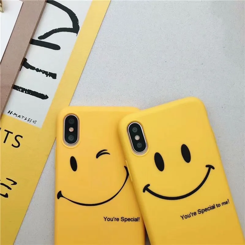 Чехол для телефона с милым желтым мультяшным смайликом iPhone 7 8 Plus X r мягкий