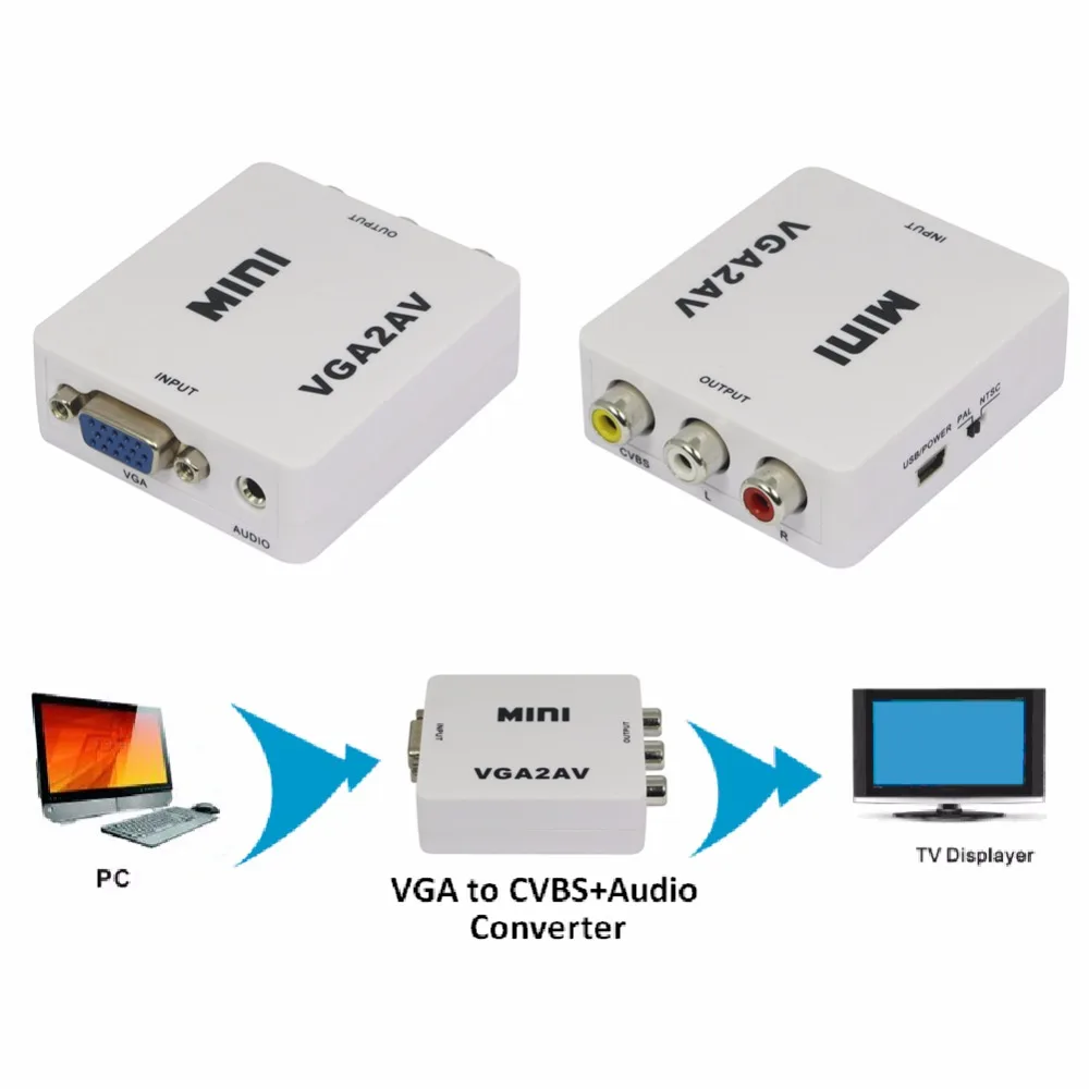 VGA к AV MINI Поддержка 1080 P для конвертер ПК ТВ HD компьютера ТВ| |