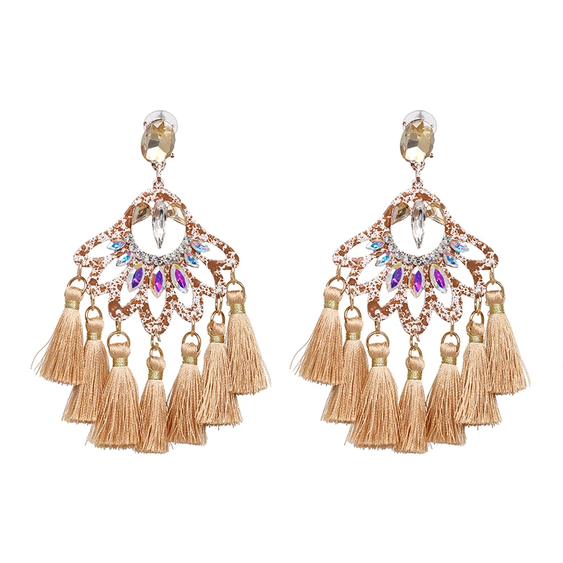 AOTEMAN Women Brand Bohemia Flower dangle earrings Trendy wedding Jewelry Ethnic Big Long Tassel Earrings for women oorbellen - Окраска металла: 51346-BN