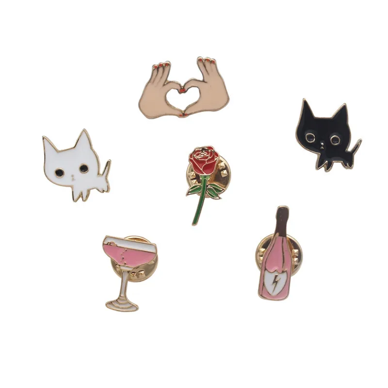 10PCS/Lot little black couple honeymoon cup cat rose flower heart Paint brooch collar jewelry Women