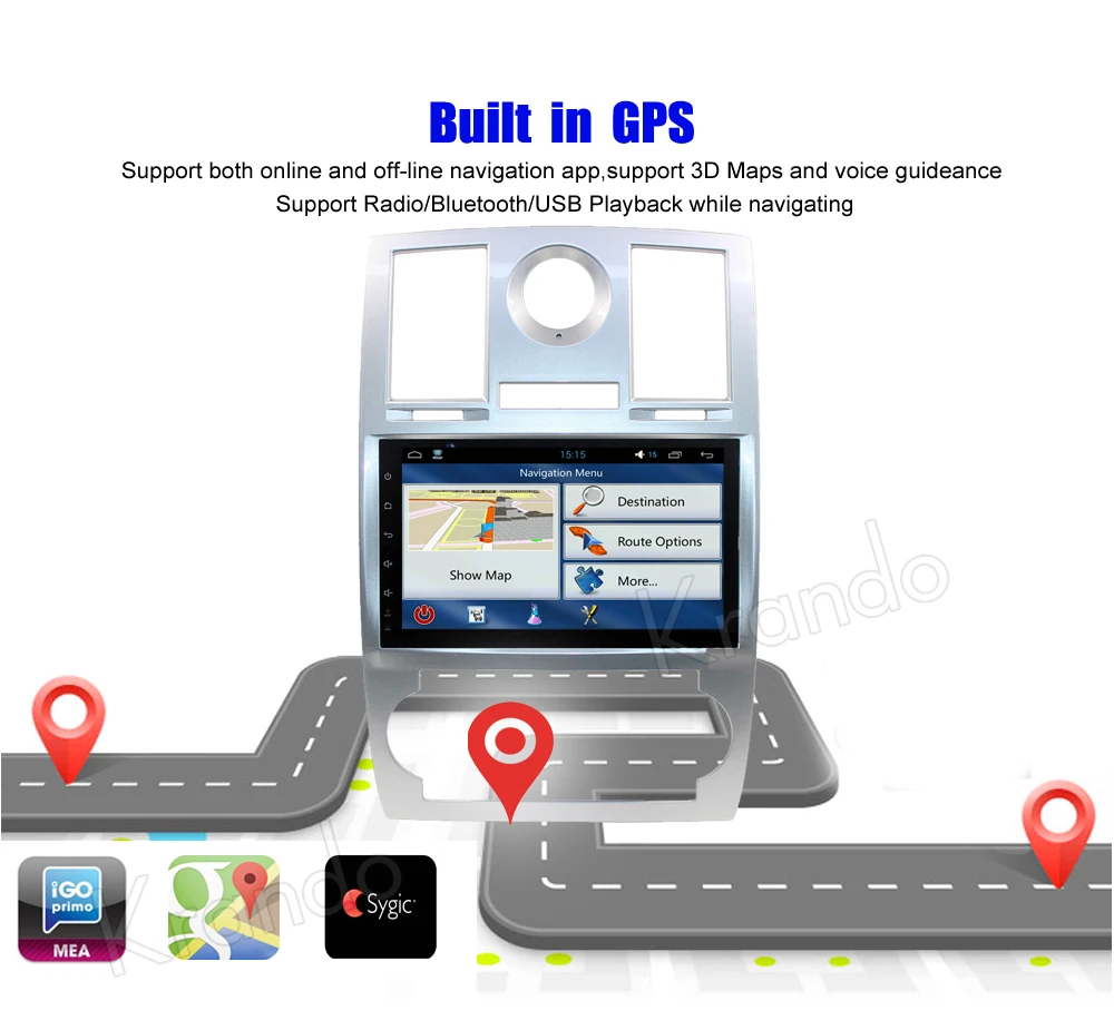 Perfect Krando Android 8.1 9" car navigation system for chrysler 300c 2004 2005 2006 2007 2008 radio gps multimedia WIFI playstore 3