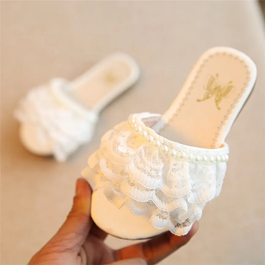 Девочки дети пляж принцесса обувь жемчуг повседневные кружевные летние сандалии тапочки верхняя одежда для От 3 до 10 лет дропшиппинг 823 - Цвет: White