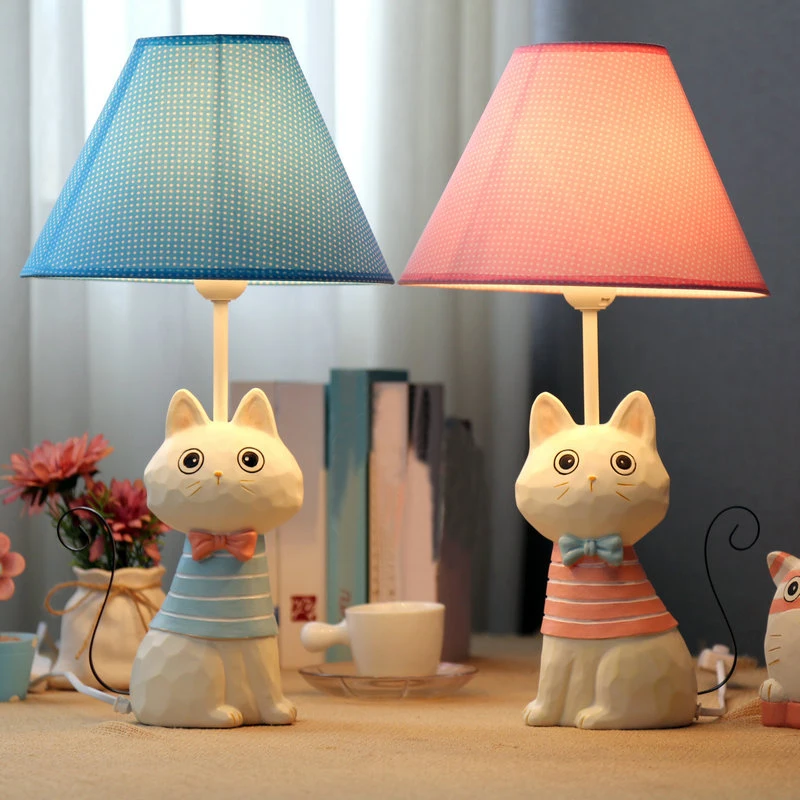E27 Child Bedroom Table Lamps Cartoon Lovely Cat Model Iron Tail