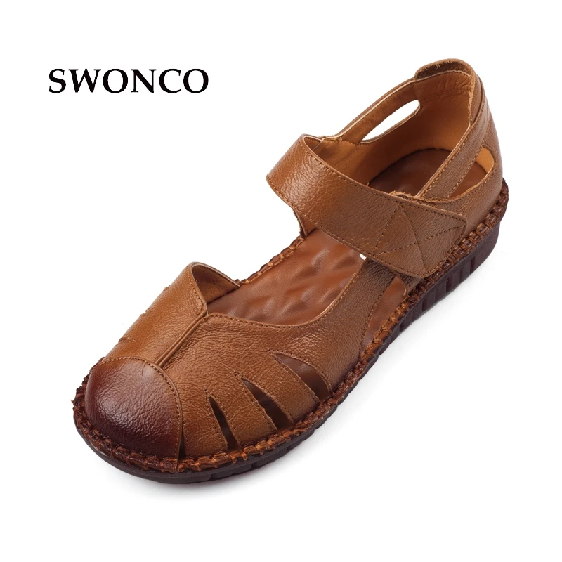 SWONCO/женские сандалии в винтажном стиле, женская обувь ручной работы из натуральной кожи, летние сандалии, женская повседневная обувь 2018