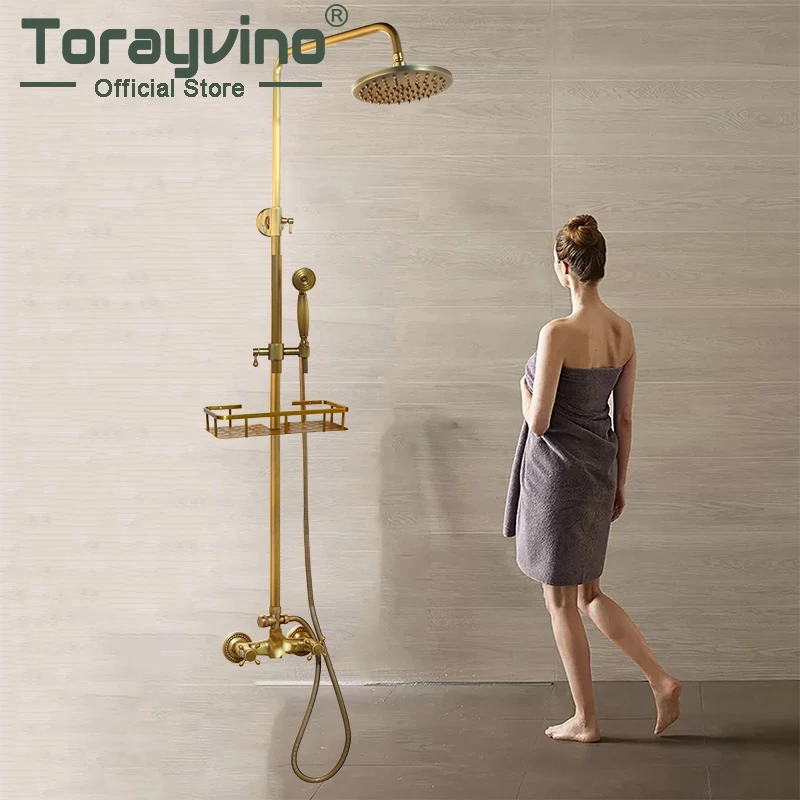 Torayvino античная латунь смеситель для душа набор 8 '' насадка с дождевой насадкой