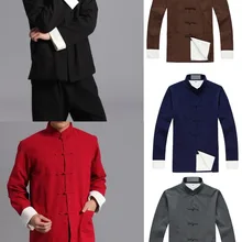 6 цветов Мужская хлопковая Wing chun боевых искусств Мужчины Тан костюмы кунг-фу одежда Тай Чи JacketCoat черный/красный/синий/ серый/кофе