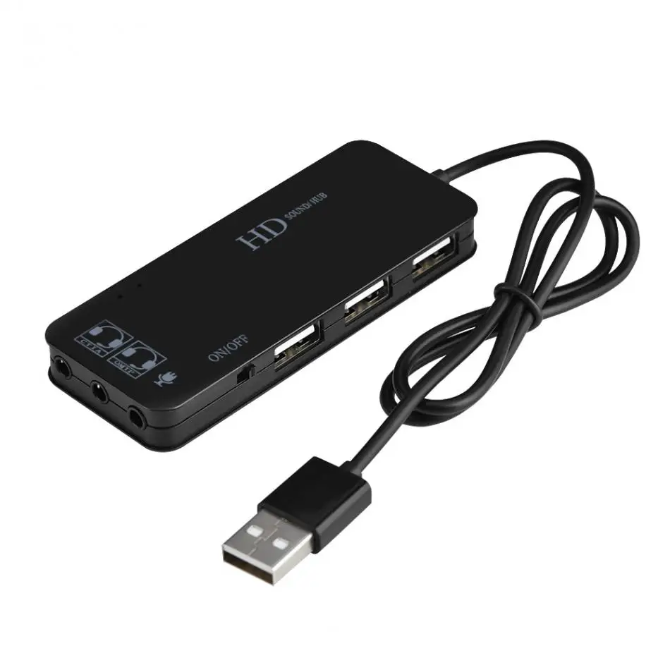 

USB 2.0 Hub TO 3-Port USB 2.0 + Headphone + Mic Ports 7.1CH Sound Adapter Multi Ports Splitter Sound Cards