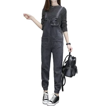 

Women's Jeans Rompers 2019 Spring Autumn New Fashion Female Casual Jeans Solid Color Plus Size PedicureTrousers Pocket Q17