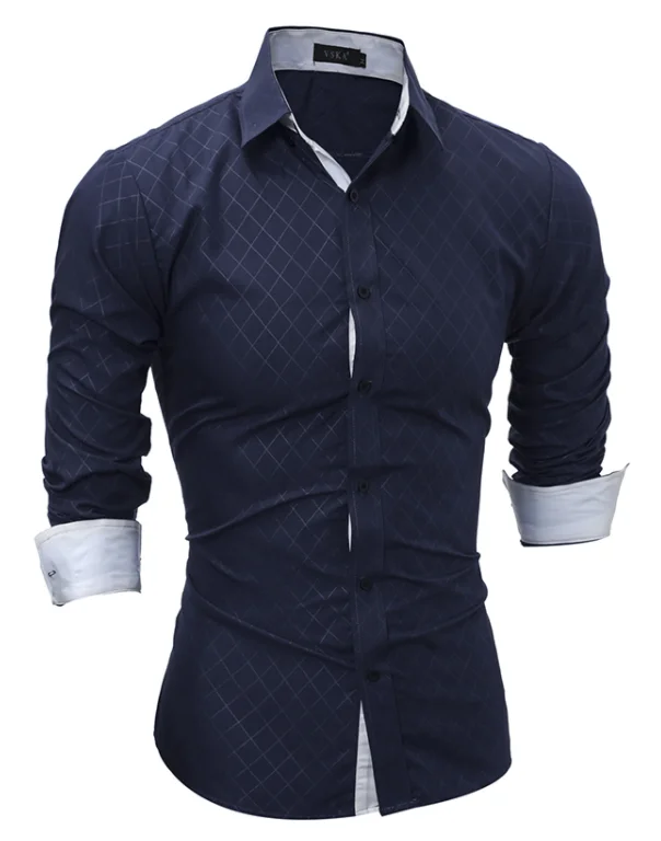 Бренд г. модные мужские рубашки с длинными рукавами Топы корректирующие классический выстроились с темные линии мужская одежда Рубашки для мальчиков тонкий Для мужчин рубашка XXL - Цвет: Navy
