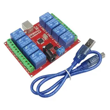 

8 way 12v computer USB control switch free drive relay module / pc intelligent switch controller / red board