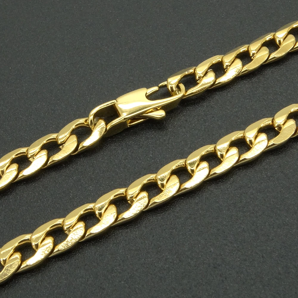 

Gold Color Necklace Stainless Steel 6 20''-36'' Inches Men Women Fashion Jewelry Curb Cuban Chain Masculine Choker