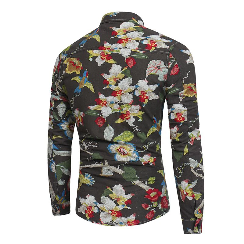 JeeToo 2019 Цветочный принт мужской рубашки Весна длинным рукавом Хлопок Для мужчин рубашка с воротником плюс Размеры 3XL Повседневное Slim Fit