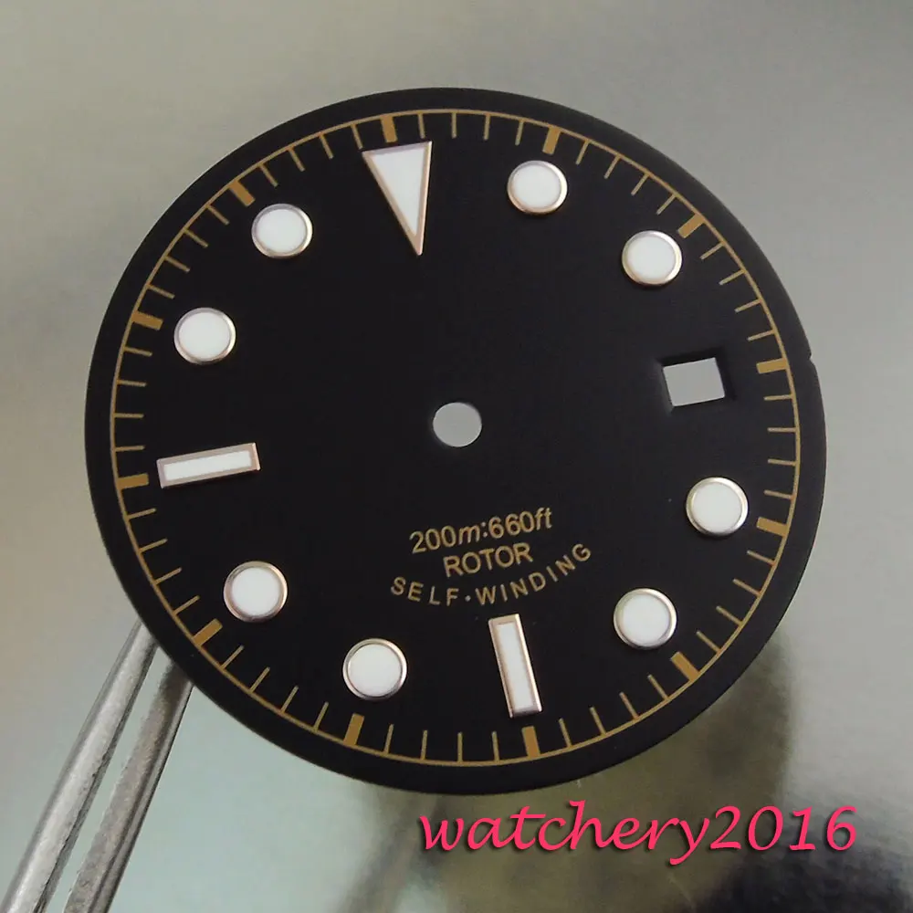 

New 30.4mm black dial white Numbers date window fit automatic self-winding movement Men's Watch dial