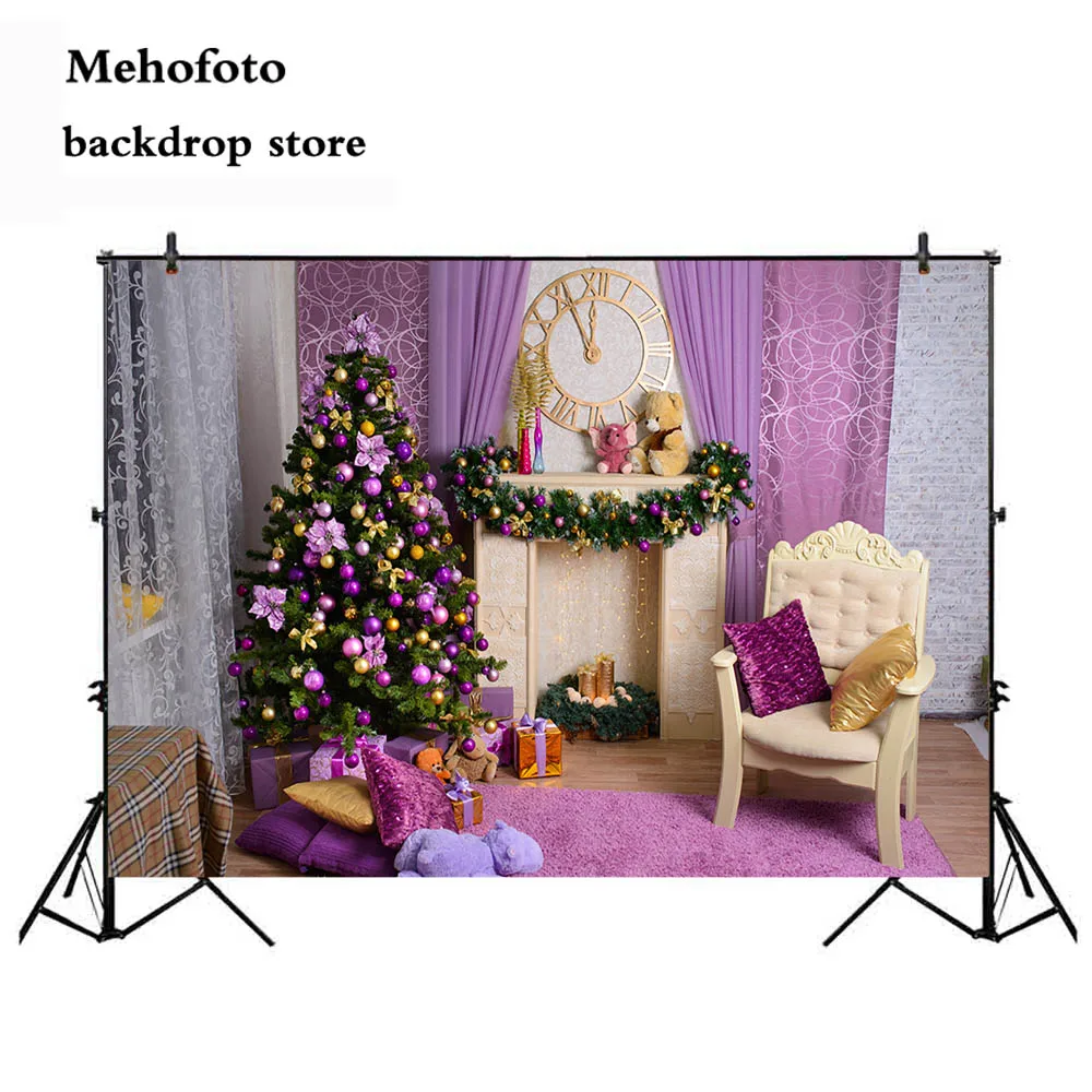 Mehofoto фиолетовый Рождественский фон для фотосъемки дерево и камин фото студия