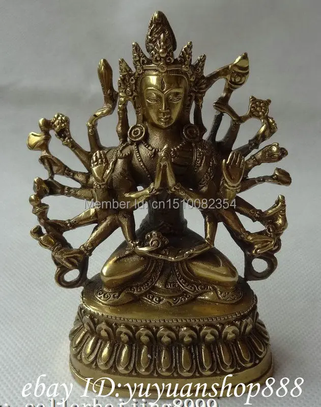 Тибетский латунный буддизм Joss 1000 Hands Kwan-yin GuanYin статуя богини Будды | Дом и сад
