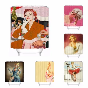 

Bath Curtain For Bathroom Custom Pin Up Gril Perfume Home Decor Shower Curtain Waterproof Fabric Hooks #180417-01-70