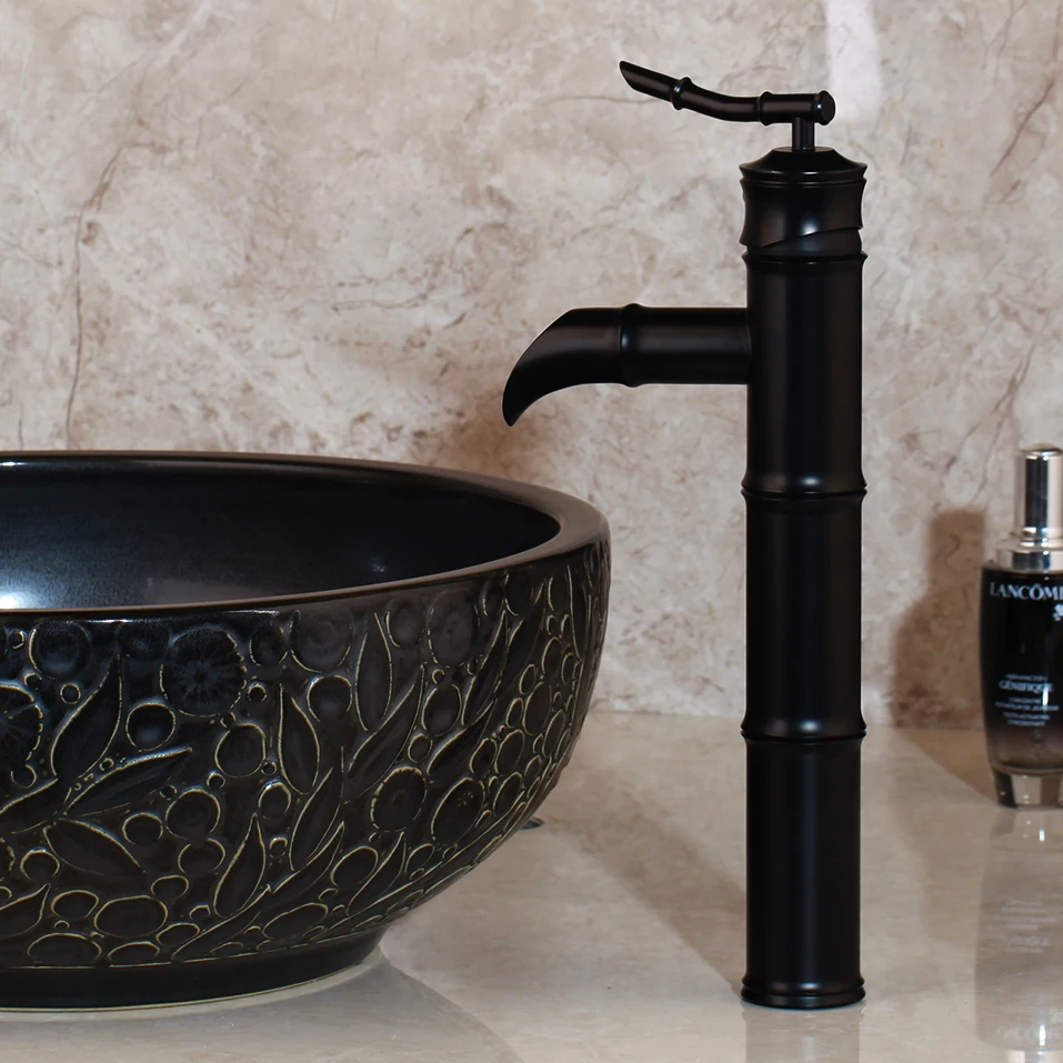 OUBONI ручной работы художественный керамический сосуд ванная раковина набор черный покрытый чайник носик ванной кран дизайн бассейна смеситель кран - Цвет: Only faucet 01