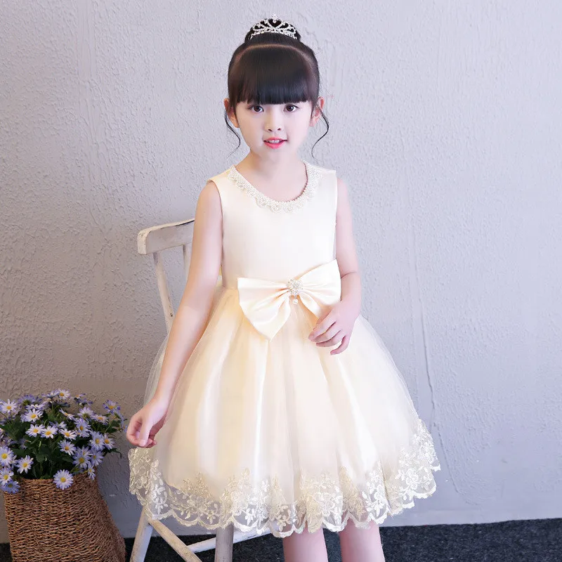 

Summer Beading Bow Girls Dress Flower Pattern Everyday Dress Cute Princess Christening Wedding Party Dresses Clothes 8 Years