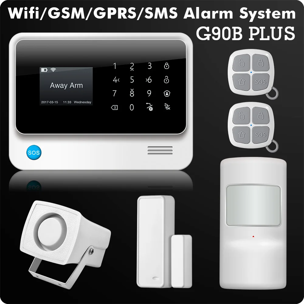 Новейшая G90B PLUS wifi SMS GSM беспроводная домашняя система охранной сигнализации Поддержка Android/IOS приложение управление PIR детектор датчик двери