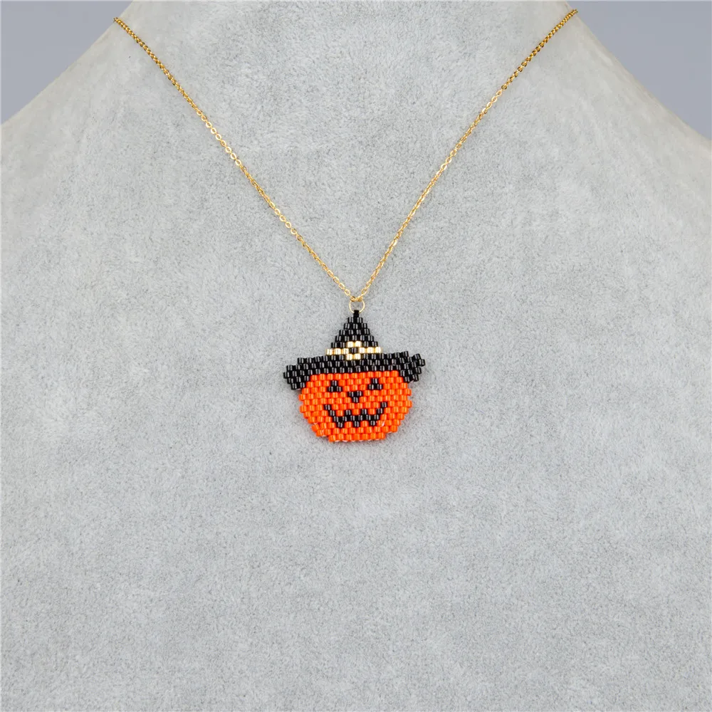 

Shinus 10pcs/lot MIYUKI Necklace Halloween Pumpkin Adjustable Choker Summer Jewelry Handmade Woven Beads Necklaces Collar Mujer